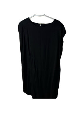 Oak + Fort rayon black dress cap sleeve size XS rounded hem normcore